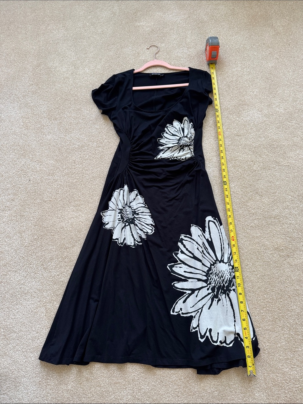 Desigual XL Black Midi Dress with White Daisy Print